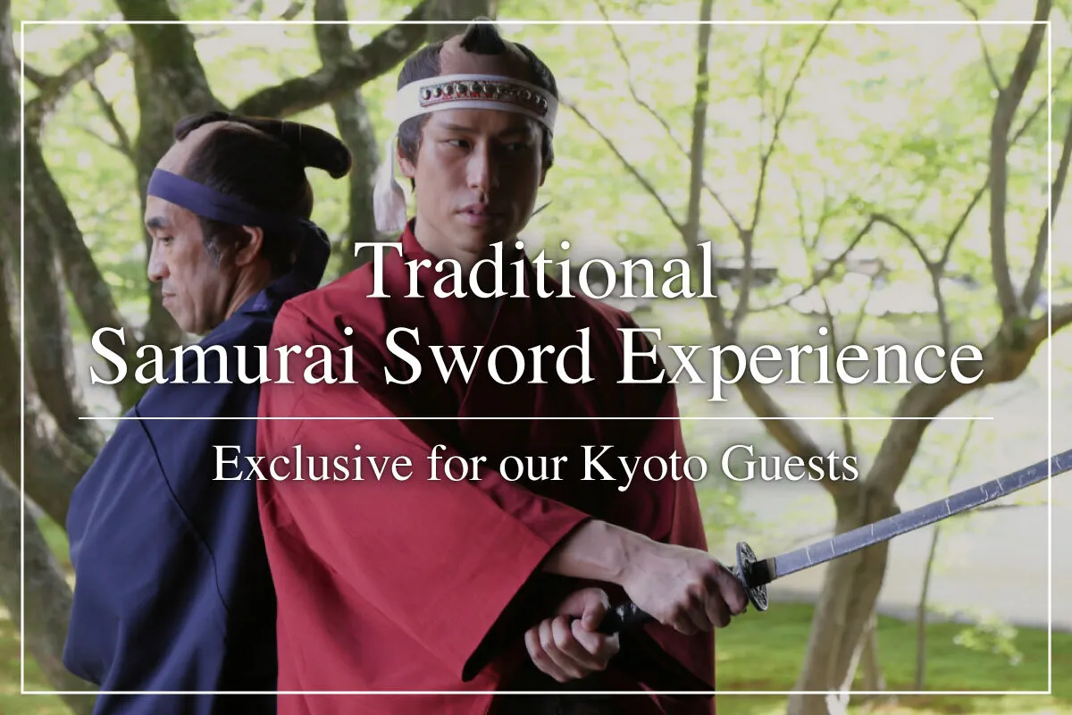 Two performers in samurai costume with a katana, part of the Samurai Sword Experience