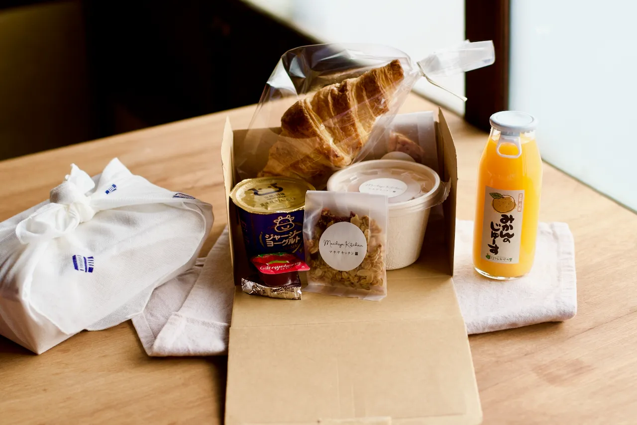 The bento box packed with its furoshiki wrapping cloth